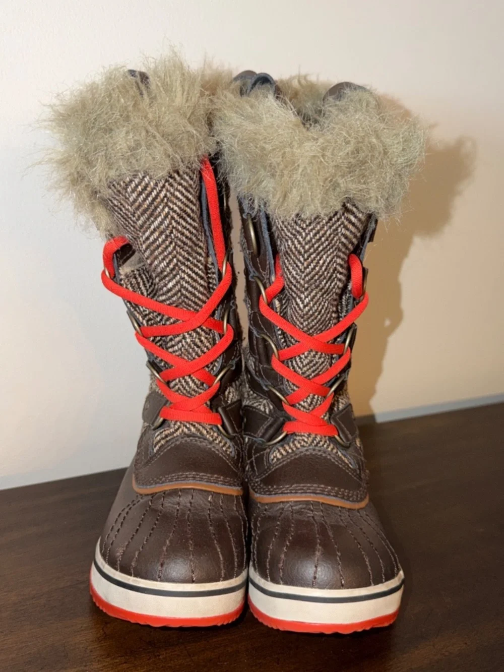 SOREL Tofino II Snow Winter Boots Womens Size 5 Brown Herringbone Tall Faux Fur